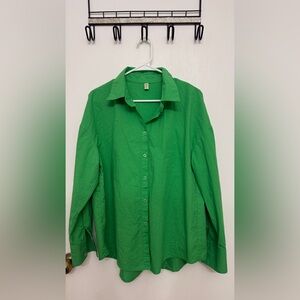 Green Button-Up Women Shirt Size L Cotton 100%